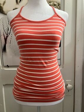 6/25$ Striped Coral and White Halter-Style Tank Top